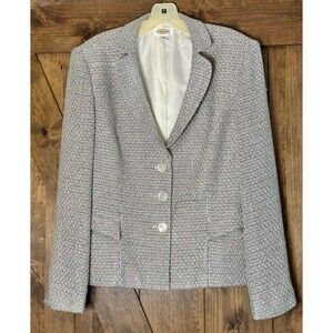 Talbots Grey Silver Tweed Metallic‎ Textured Blazer Jacket Size 12 Three Button